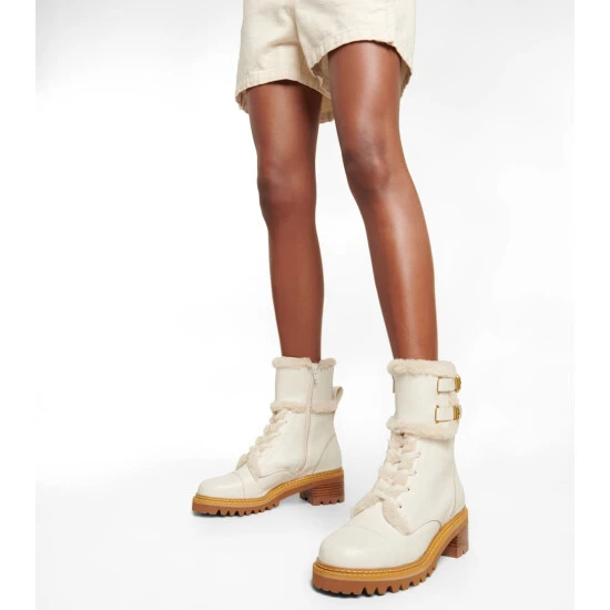 See By Chloé Mallory Shearling-trimmed Leather Ankle Boots - Image 3