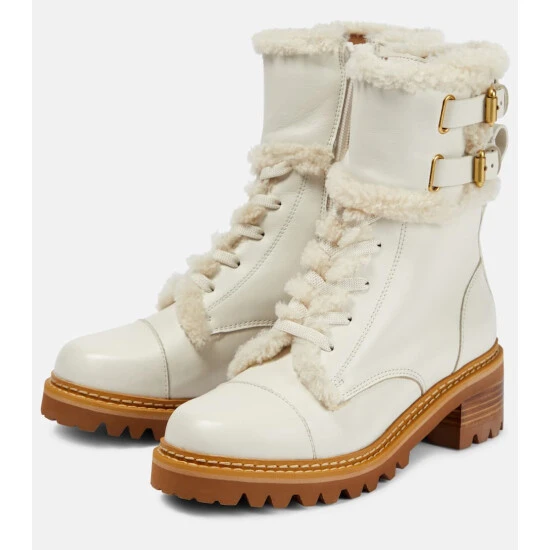 See By Chloé Mallory Shearling-trimmed Leather Ankle Boots - Image 4