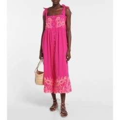 Juliet Dunn Embroidered Cotton Midi Dress