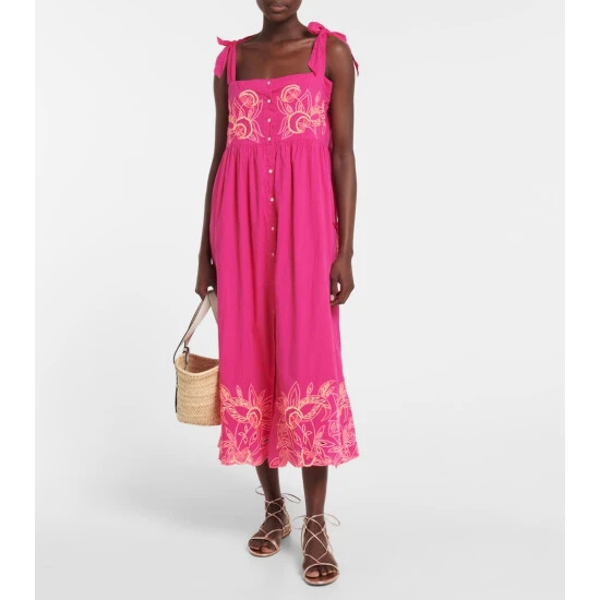 Juliet Dunn Embroidered Cotton Midi Dress