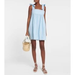 Juliet Dunn Scalloped Cotton Minidress