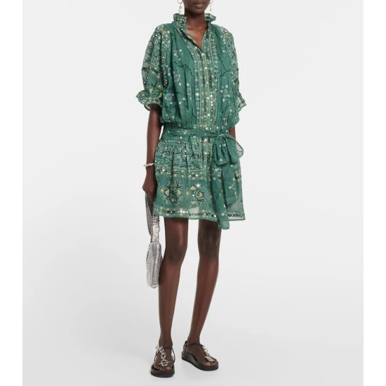 Juliet Dunn Embroidered Cotton Shirt Dress