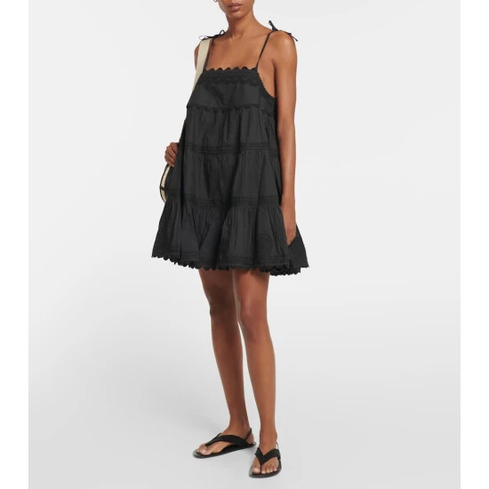 Juliet Dunn Cotton Embroidered Tiered Minidress