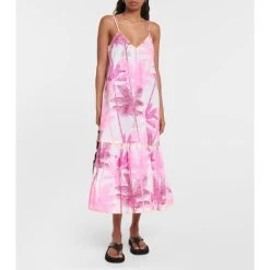 Juliet Dunn Printed Cotton Slip Midi Dress
