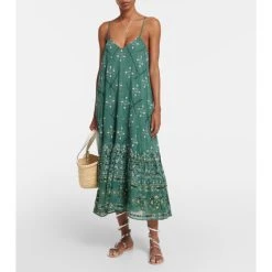 Juliet Dunn Embellished Printed Cotton Midi Dress