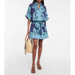 Juliet Dunn Floral Cotton Shirt Dress
