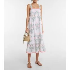 Juliet Dunn Floral Cotton Tiered Midi Dress