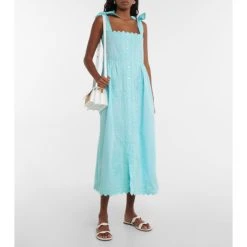 Juliet Dunn Self-tie Cotton Poplin Midi Dress