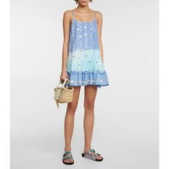 Juliet Dunn Cotton Embroidered Tie-dye Minidress