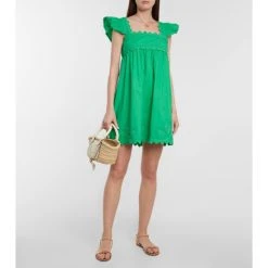 Juliet Dunn Baby Doll Embroidered Cotton Minidress