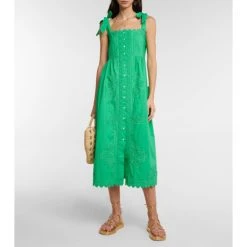 Juliet Dunn Embroidered Cotton Poplin Midi Dress